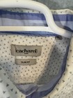 Men s Blue Dot Dress Shirt Xl Slim Fit Button Down Long Sleeve Cotton Casual