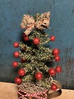Grubby Primitive Christmas Tree Red In Old Antique Tin Cup Ooak Folk Art Gp