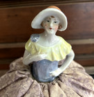 Vintage German Porcelain Bisque Doll Half Lady Pin Cushion Sewing Quilt Needle