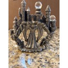 Vintage Pewter Wizard Figurine Crystal Orb Castle Sorcerer Fantasy Decor 4 5in