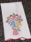     vintage Christmas Lot  2 Mugs  Sm Figurine- Embroidered Linen Tea Towel
