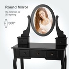 Vanity Table Set Makeup Table Cushioned Stool Mirror 5 Drawers Black
