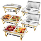 Golden Chafing Dish  8qt Stainless Steel Catering Food Warmer With 1 2 Food Pan