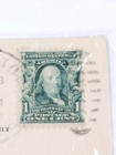 Vtg  300 Benjamin Franklin Stamp On Victorian Postcard Big Hat  Postmark Stamped