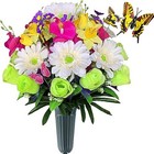 Cemetery Flower With Vase For Grave  Artificial Headstone Flower - Rose Mum  
