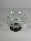 Vintage Etched Glass Double Handle Sugar Bowl Sterling Silver Base Floral 