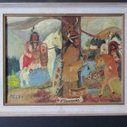 Original Antique Folk Art Oil Painting Native American Indian Framed Signed Lee