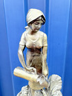 Antique Spelter Woman Figure Statue Bronze Effect On Plinth
