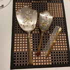 Vintage 3-piece Vanity Dresser Set Hand Mirror Nylon Brush Comb Gold Plated