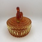 Vintage Amberina Jeanette Glass Swan Trinket Covered Dish W lipstick Holder