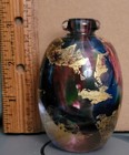 Handblown Oval Shaped Small Glass Vase Or Bottle Multicolor With Gold Highlights