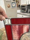 Vintage Stained Glass Panel Red   Clear Floral Hanging Window 13x11 In