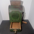 Vintage Swedish Dark Green Painted Metal   Wood Coffee Grinder