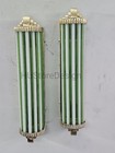 Pair Art Deco Green And White Glass   Brass Wall Sconce Lights   Vintage Fixture