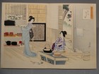 Mizuno Toshikata Ukiyo-e Woodblock Print Tea Ceremony Preparation Cat Meiji Art