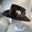 Stetson 4x Beaver Cowboy Hat Dark Brown Leather Band Jbs Pin Feathers Sz 7 Mint
