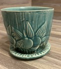 Vtg Mccoy Sand Dollar Aqua Green 4  Planter Attached Saucer 1940-50s Pottery