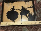 Antique Victorian Couple Silhouette Art Framed Wall Hanging Courting Dancing Vtg