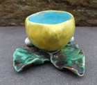 Majolica french Barbotine Pottery Open Salt Dip  Cellar  Dish W lemon 