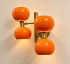 Mid Century Modern Orange Glass Globe Wall Sconce Brass Wall Lamp 1970s Vintage 