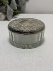 Vintage Godinger Silver Plated Powder Jar Glass Vanity Trinket Box Mirror Lid