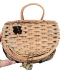 Vtg Wicker Fishing Creel Basket Backpack Rustic Cabin Decor Faux Leather 9  Tall
