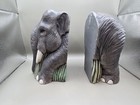Vintage Pair Of Handpainted Ceramic Elephant Bookends     Hobbist Piece Well Done