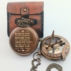 Engraved Brass Compass Gift For Men - Vintage Nautical Sundial With Leather Case