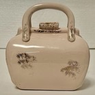 Pink With Gold Fleck Flowered Pottery Bank - Money Bag Mcm Purse Vintage Kitsch