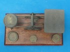 Antique English Postal Scale Brass With Wood Platform