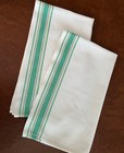2 Vintage Martex Cotton Linen Kitchen Tea Towels Green Stripe Farmhouse Cottage