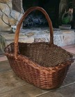 Vintage Woven Wicker Flower Gathering Basket Handle Rustic Farmhouse Decor