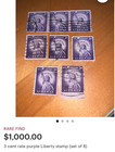 5 Five Rare 3 Cent Liberty Stamp Used Purple Lady Statue Of Liberty