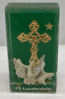 Ft Lauderdale Cross Religious Sea Shell Lucite Paperweight Desk Florida Vintage