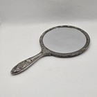 Antique Vtg Beautiful Silver Plated 9  Ornate Vanity Hand Held Mirror Heavy