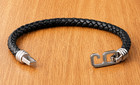 Mens Black Leather Bracelet Braided Stainless Steel Clasp Magnetic Cuff Jewelry