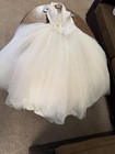 David s Bridal Ivory Lace Beaded Tulle Ball Gown Wedding Dress V Neck Size 14