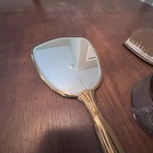 Vintage 4pc Vanity Set Brush  Beveled Hand Mirror  Large Jar   Lid