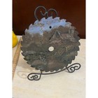 Vintage Hand Painted Saw Blade Art Jane Conner 1987 Rustic Barn Landscape Stand
