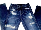 Flying Monkey Women s Dark Wash Blue Denim Mid Rise Skinny Distressed Jeans 24