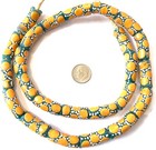 Ghana African Matched Green yellow Polka Dot Recycled Glass Trade Beads-ghana