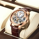 Ailang Mens Double Flywheels Skeleton Tourbillon Automatic Mechanical Wristwatch