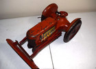  Vintage Marx Tin Lithograph Toy Tractor With Plow  Red Color