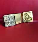Vintage Double Sided Divided Hinged Door Metal Tin Box Gold Tone Knot Design