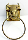 Vintage Brass Cow Bull Head Towel Holder Hanger Wall Mount 3 5 X 3 75  Mount