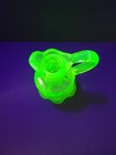 Uranium  Glass Cruet Thick Mold Handle Scalloped Bottom Built In Spout  read 