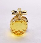 New 2 75  Crystal Glass Golden Pineapple With Gold Top Prism Healing Energy 