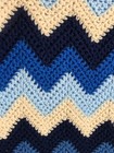 Handmade Crochet Blanket Throw Chevron Blue Cream Zigzag Knit Lap Afghan 40x54