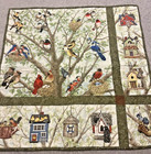 Hand Made Art Quilt   Wall Hanging    birds And Birdhouses     24  X 24 