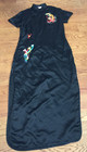 Vintage Embroidered Dragon Cheongsam Dress Womens 44 38 x56  Black Satin Yi Fang